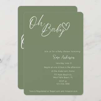 Åh Baby minimalistisk Grönt Baby Shower Inbjudningar