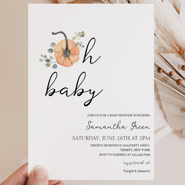 Åh Baby Minimalistisk Pumpa Bebis Shower Inbjudan (Skapare uppladdad)