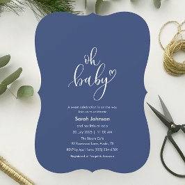Åh Baby! Minimalistisk typografi Blå Baby Shower Inbjudningar