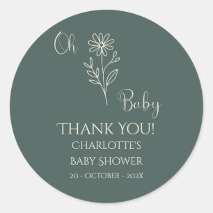 Åh Baby Minimalistisk Vildblomma Baby Shower Runt Klistermärke