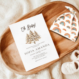 Åh Baby minimalistiskt Gräs Träd Winter Baby Showe Inbjudningar