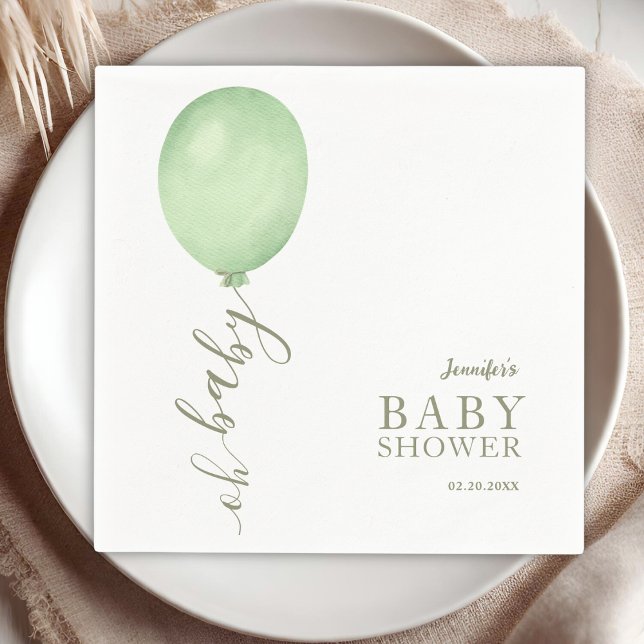 Åh Baby minimalistiskt Grönt Ballon Baby Shower Pappersservett (Skapare uppladdad)