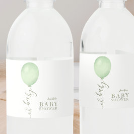 Åh Baby minimalistiskt Grönt Ballon Baby Shower Vattenflaskor Etikett