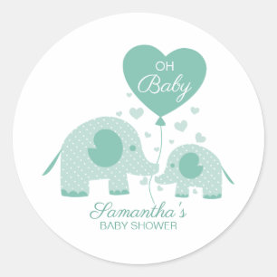Åh Baby Mintgrön Elefant Baby Shower Förmån Runt Klistermärke