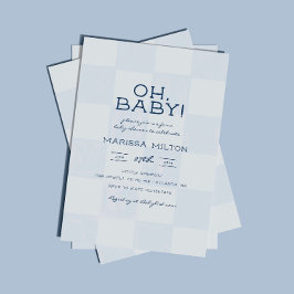 Åh Baby Modern Blå Rutig Barnkalas Inbjudningar