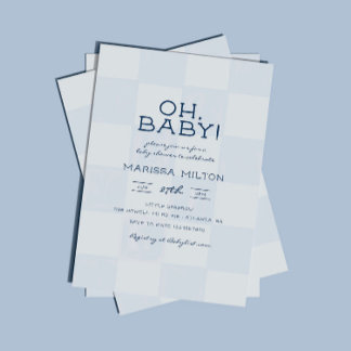 Åh Baby Modern Blå Rutig Barnkalas Inbjudningar