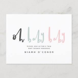 Åh baby, modern contemporary twin babydusch helg vykort