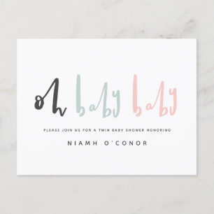 Åh baby, modern contemporary twin babydusch helg vykort