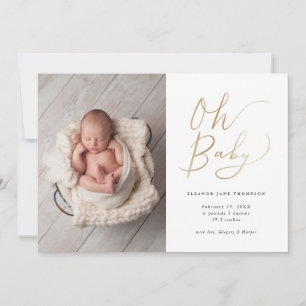 Åh Baby Modern Guld-skript, foto Birth Meddelande