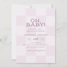 Åh Baby Modern Rosa Rutig Bebis firande Inbjudningar