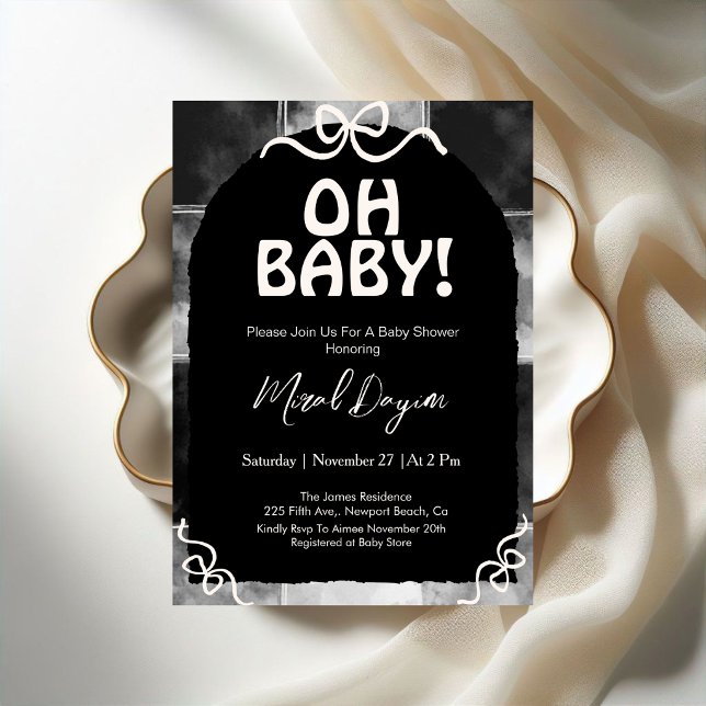 Åh Baby! Modern Svart Barnkalas  Inbjudningar (Skapare uppladdad)