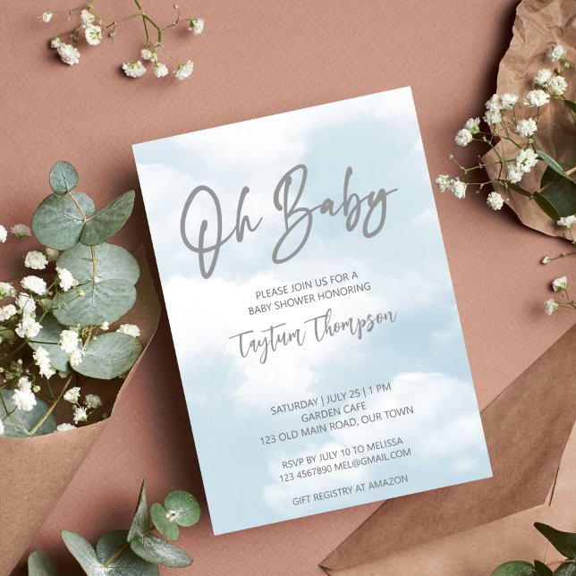 Åh baby molndusch grått molds babydusch inbjudningar (Oh baby cloud baby shower pastel grey clouds gender neutral invitation template instant download)