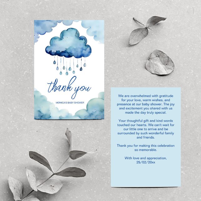 Åh Baby molntäckdusch tack. Tack Kort (Oh Baby cloud baby shower thank you card blue cute whimsical cloud thank you card template)