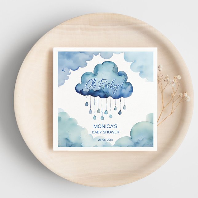 Åh Baby-molntäckemall för babydusch Pappersservett (Oh Baby blue cloud baby shower template Napkins personalized tableware decor whimsical cloud)