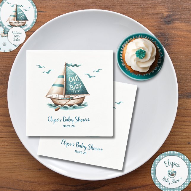 "Åh, Baby" Nautical Baby Shower Pappersservett ("Oh, Baby" Nautical Sailor Baby Shower Napkins)