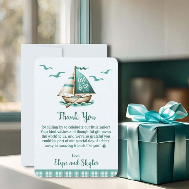 "Åh, Baby" Nautical Baby Shower-Tack Tack Kort (Sailor "Oh, Baby" Thank You Card for Baby Shower)