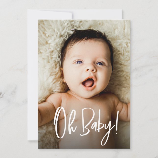Åh Baby Nyfödd Foto Modern Skript Dusch Tack Kort (Framsida)