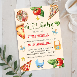 Åh Baby Pizza + Nappflaskor Baby Shower Inbjudan