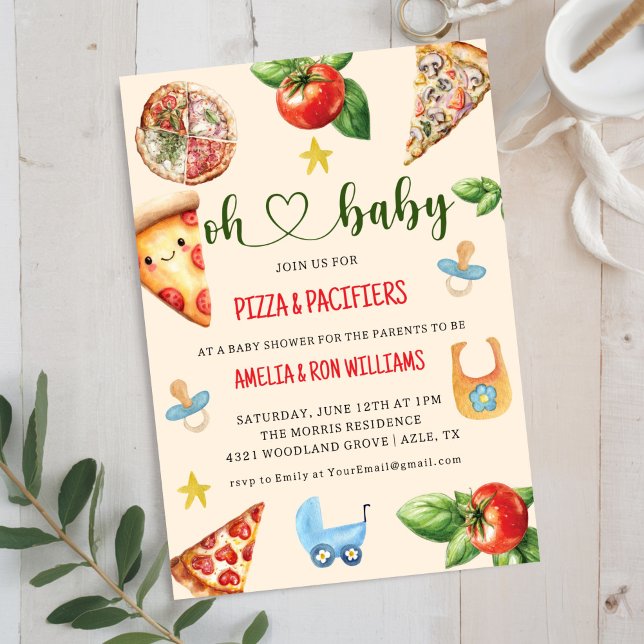 Åh Baby Pizza + Nappflaskor Baby Shower Inbjudan (Skapare uppladdad)