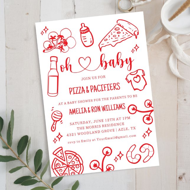 Åh Baby Pizza + Nappflaskor Bebisdusch Inbjudan (Skapare uppladdad)