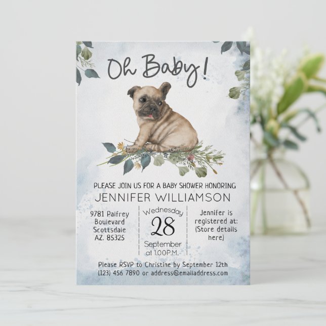 Åh Baby! Pug Puppy Hund Baby Shower Inbjudningar (Stående Fram)