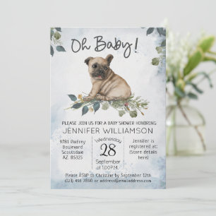 Åh Baby! Pug Puppy Hund Baby Shower Inbjudningar
