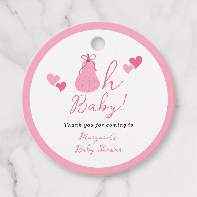 Åh Baby Pumpkin Bow Girl Baby Shower Tack Gåvor Etiketter (Framsida)