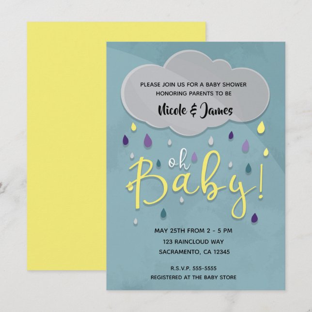 Åh Baby Regn Dusch Moln Väder Unisex Sprinkle  Inbjudningar (Fram/baksida)