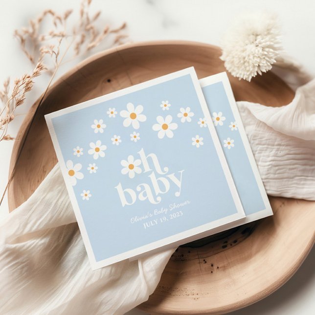 Åh Baby! Retro Daisy blue boho Baby Shower Pappersservett (Skapare uppladdad)
