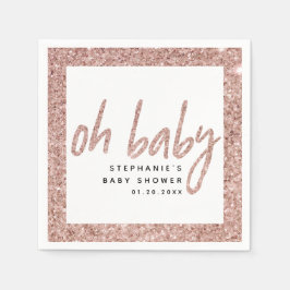Åh Baby Ro Guld Rosa Glitter Baby Shower för barn Pappersservett