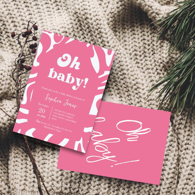 Åh Baby! Ro rosa Checkered Gingham babydusch Inbjudningar (Skapare uppladdad)