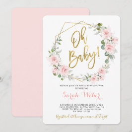 Åh Baby  rosa blommigt babydusch Inbjudningar