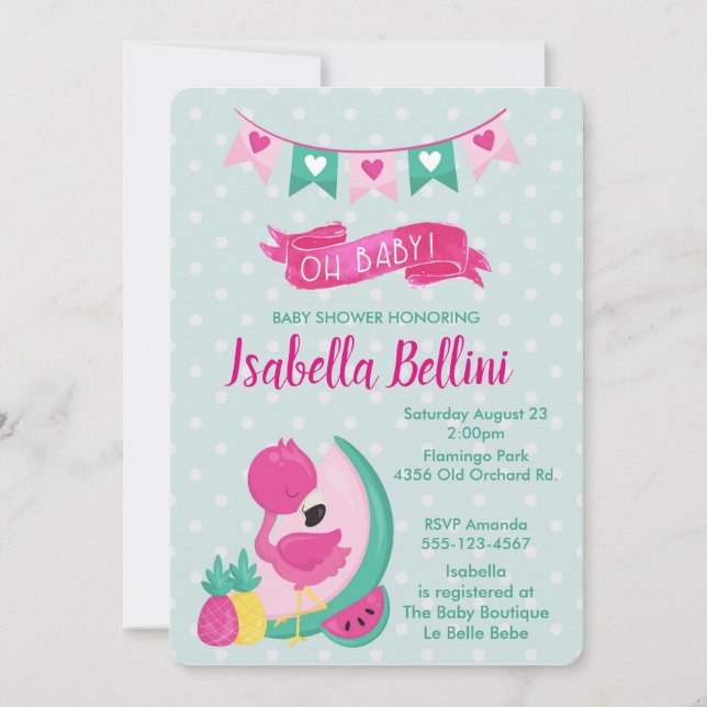 Åh baby Rosa Flamingo Baby Shower Inbjudningar (Framsida)