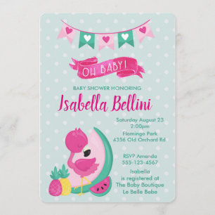 Åh baby Rosa Flamingo Baby Shower Inbjudningar