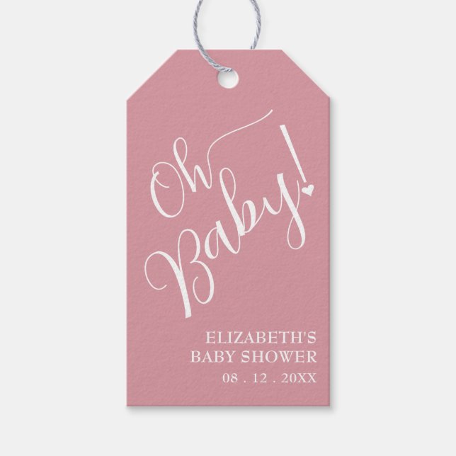Åh Baby! Rosa Flick Baby Shower Presentetikett (Framsidan)