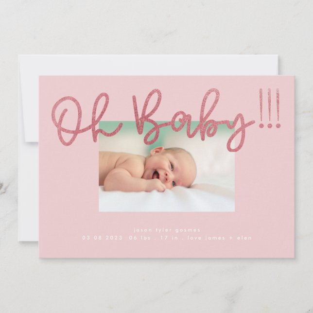 Åh Baby  Rosa Foil modern Funky Roligt Baby Meddelande (Framsida)