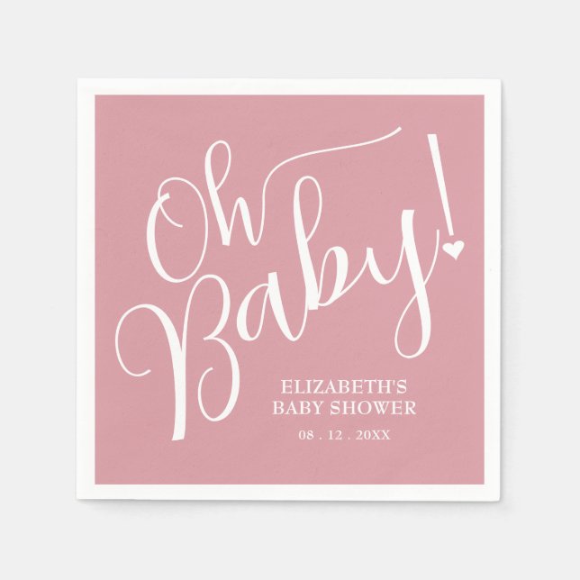 Åh Baby! Rosa Girl Baby Shower Pappersservett (Framsidan)