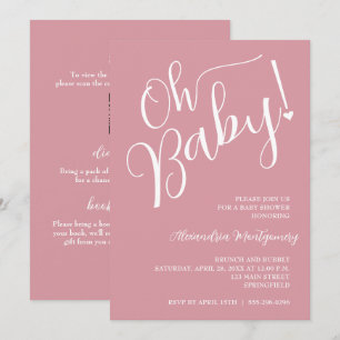 Åh Baby! Rosa Girl Baby Shower QR-kod Inbjudningar