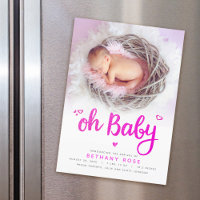 Åh Baby Rosa Girl Birth Birth-annonsen Magnetic Ca