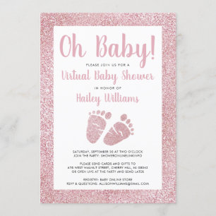 Åh Baby Rosa Glitter Baby föda Virtuella babyskor Inbjudningar