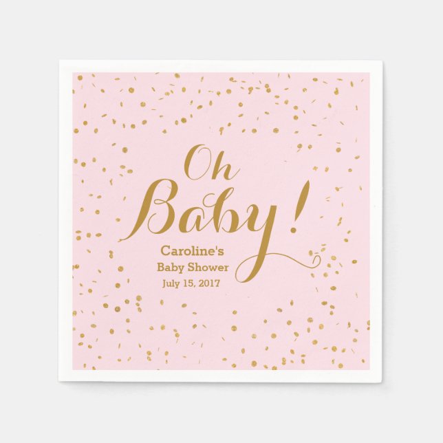 Åh Baby! Rosa & Guld konfetti babyskor Napkins Pappersservett (Framsidan)
