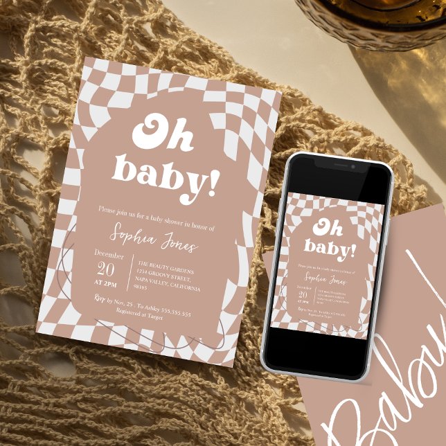 Åh Baby! Rosa Kontrollerad | Gingham | Babydusch I Inbjudningar (Skapare uppladdad)