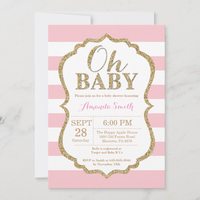 Åh Baby Rosa och Guld Baby Shower-inbjudan Inbjudningar (Framsida)
