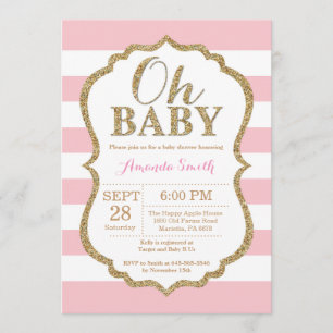 Åh Baby Rosa och Guld Baby Shower-inbjudan Inbjudningar