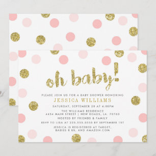 Åh Baby  Rosa och Guld Baby Shower-inbjudan Inbjudningar