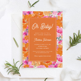 Åh Baby Rosa och Orange Vibrant Blommigt Baby Show Inbjudningar
