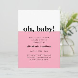 Åh Baby! Rosa och Vit Baby Shower Inbjudan