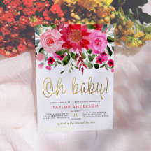 Åh Baby Rosa & Red Blommigt Flicka Shower
