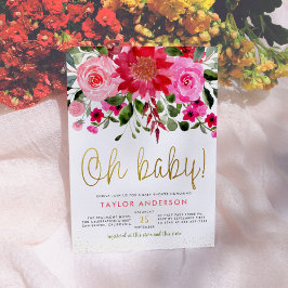 Åh Baby  Rosa & Red Blommigt Flicka Shower Inbjudningar