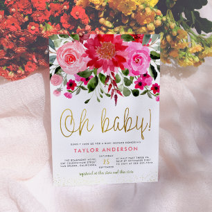 Åh Baby  Rosa & Red Blommigt Flicka Shower Inbjudningar